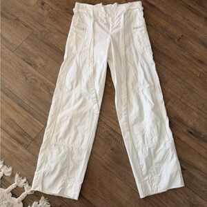 Express White Cotton High-Waisted Belted Wide Leg Utility Pants | Size 3/4